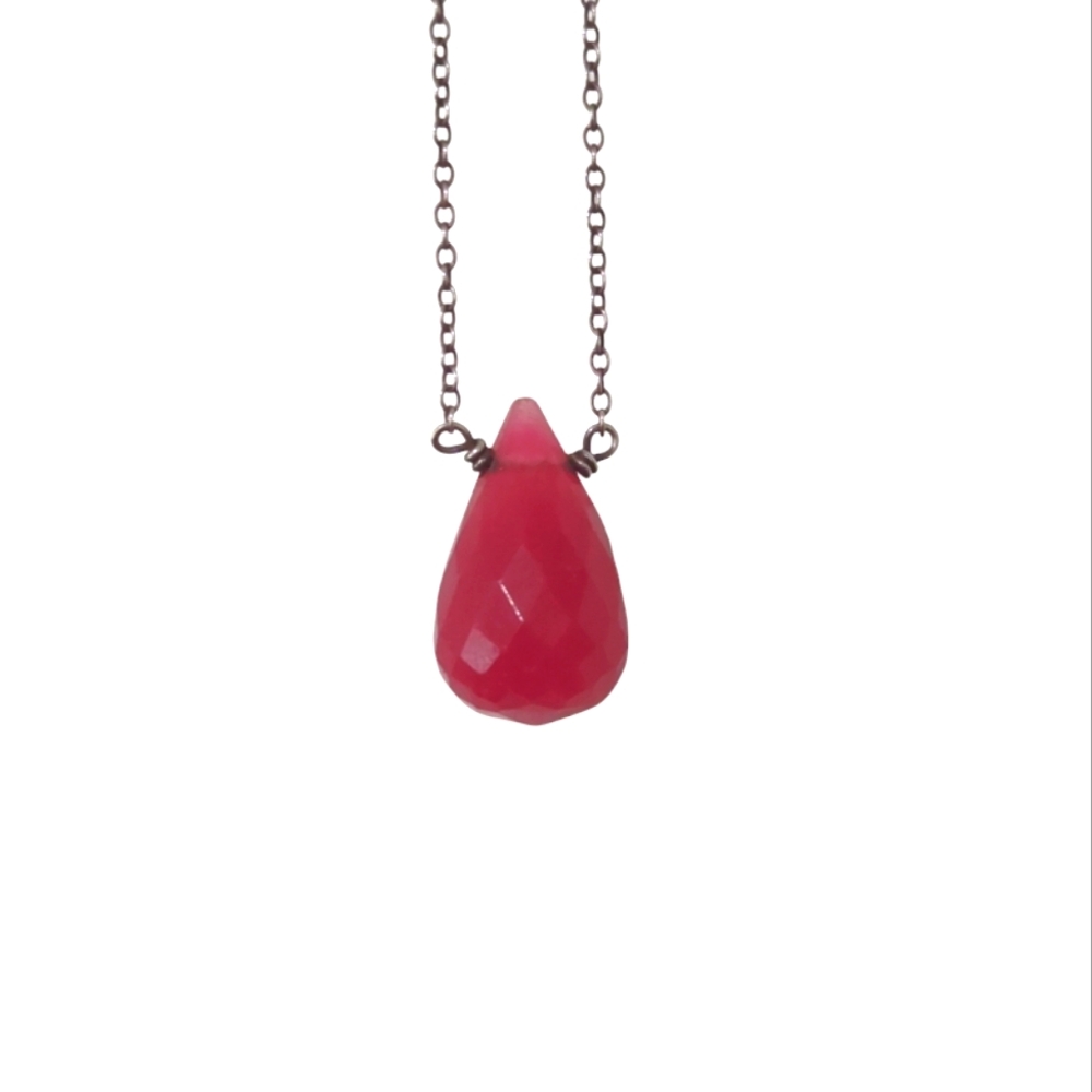 Carnelian Teardrop Necklace | Faceted Gemstone on .925 Sterling Silver Chain
